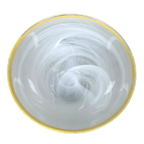 ArdaCam Art of Tabletop Turkish Glass Bowls 6" White Swirl Yellow Rim Lot of 2 - Picture 4 of 9